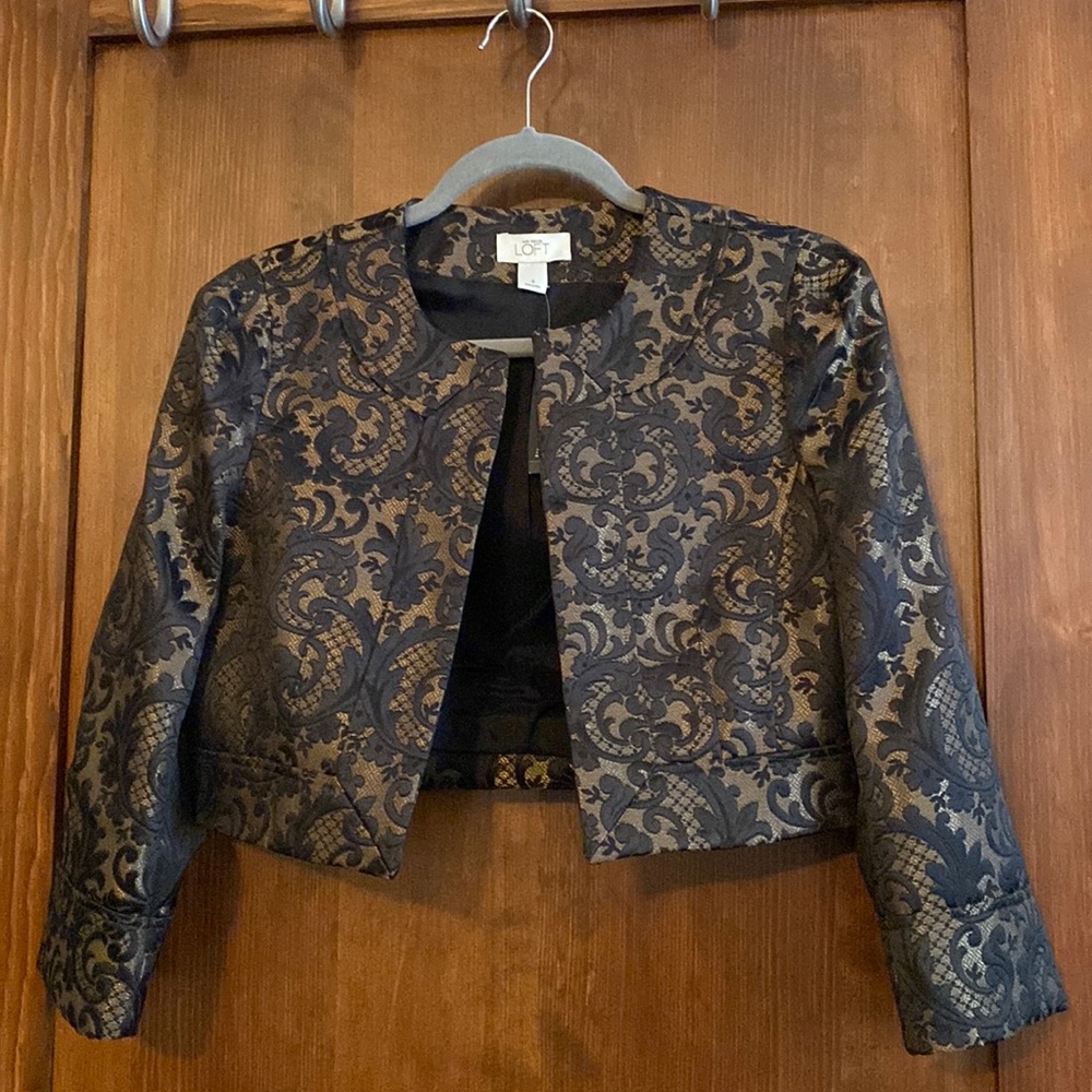 Loft brocade bolero jacket. Black and gold. Size 4